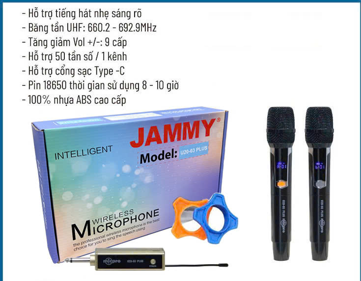 Micro đa năng Jammy , sử dụng được cho tất cả các dòng loa, ampli, main, vang, mixer, bảo hành chính Hãng 6 tháng- hàng chính hãng