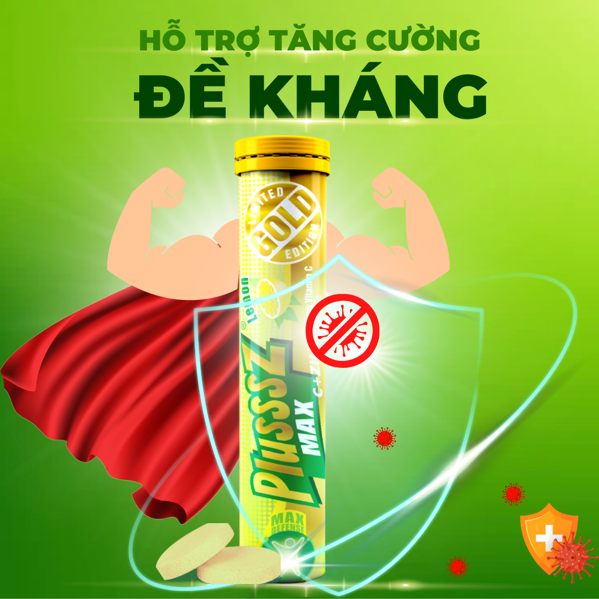 Viên sủi Plusssz Max Vitamin C & ZinC bổ sung vitamin C và kẽm vị chanh không đường hỗ trợ đề kháng, vững vàng sức khỏe .