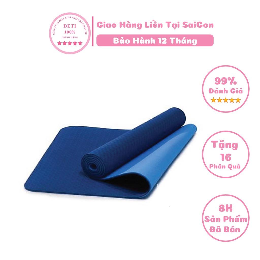 Thảm tập yoga gym thể dục chống trượt tại nhà tpe cao cấp 2 lớp dày 6mm cao su du lịch dây túi chính hãng BH 12 tháng