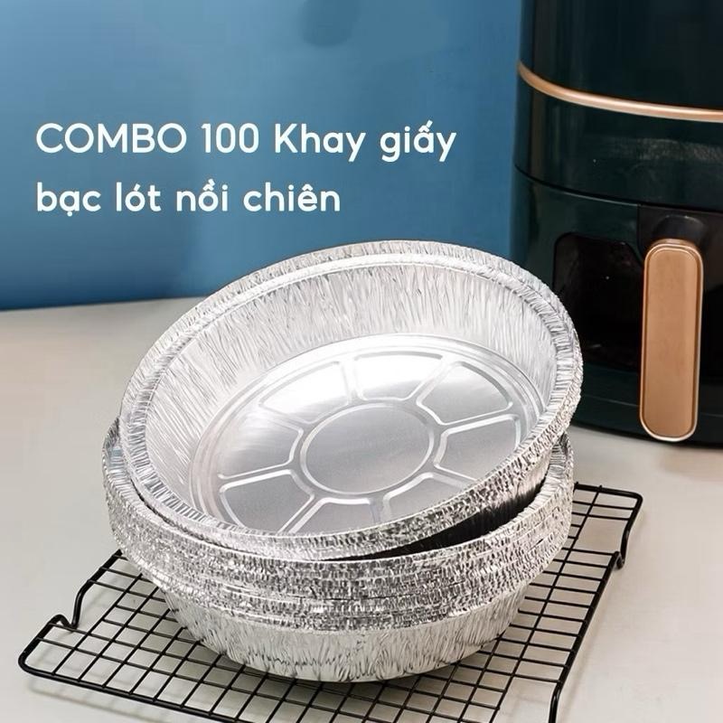 [AnhOtShop] Combo 100 Khay Giấy Bạc 22cm Lót Nồi Chiên Không Dầu – Tái Sử Dụng, Dùng Nướng Chiên Đồ Nhà Bếp