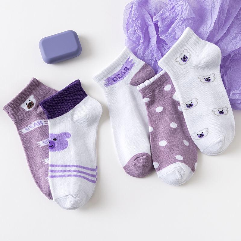 Socks women's fashion socks shallow mouth summer thin Korean cartoon purple bear Cute Japanese students low waist boat socks