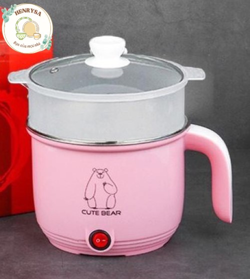 Nồi lẩu mini , Ca nấu mì , đun nước siêu tốc 2 lớp 18cm ( họa tiết và màu sắc ngẫu nhiên) - Hàng chính hãng