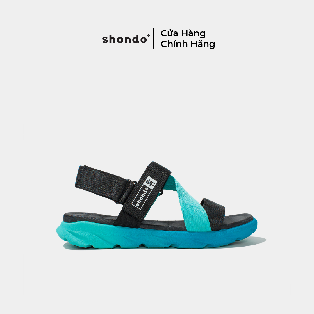 Giày Sandals Nam Nữ Shondo F6 Sport Đế Ombre Xanh Dương Quai Xanh Đen F6S3540