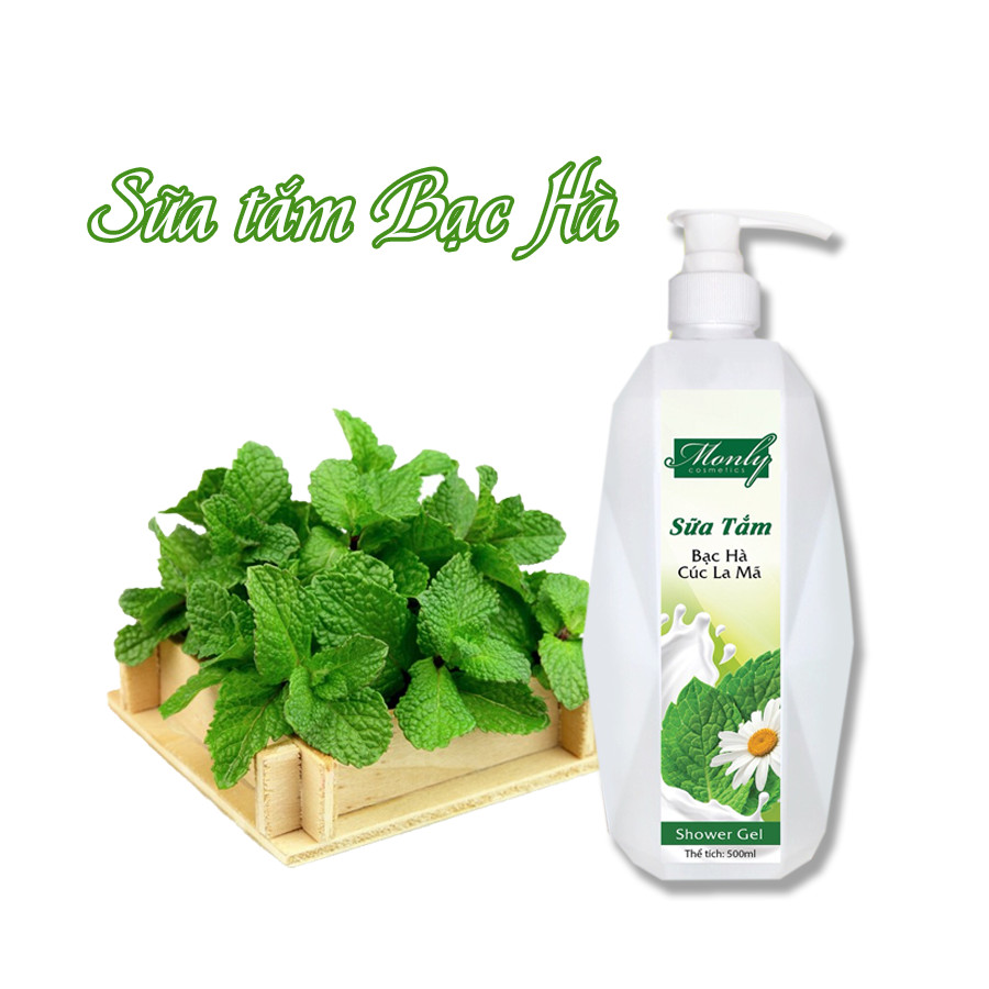 Sữa Tắm Monly Bạc Hà, Cúc La Mã Giúp Dưỡng Trắng Da (500ml)