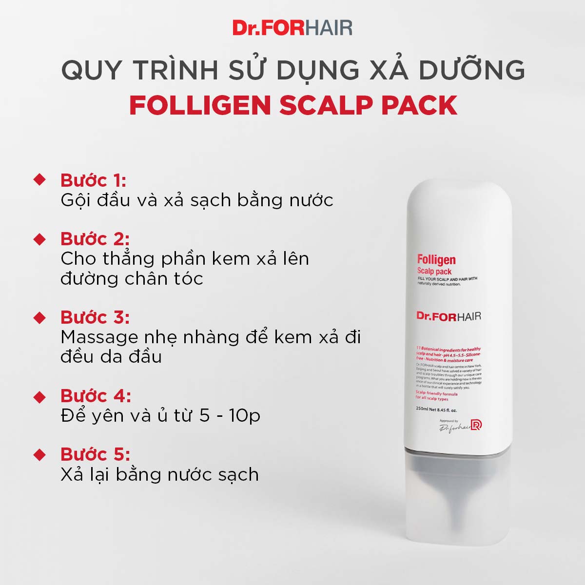 Dầu xả dưỡng tóc chăm sóc da đầu giảm rụng tóc Dr.FORHAIR Folligen Scalp Pack 250ml