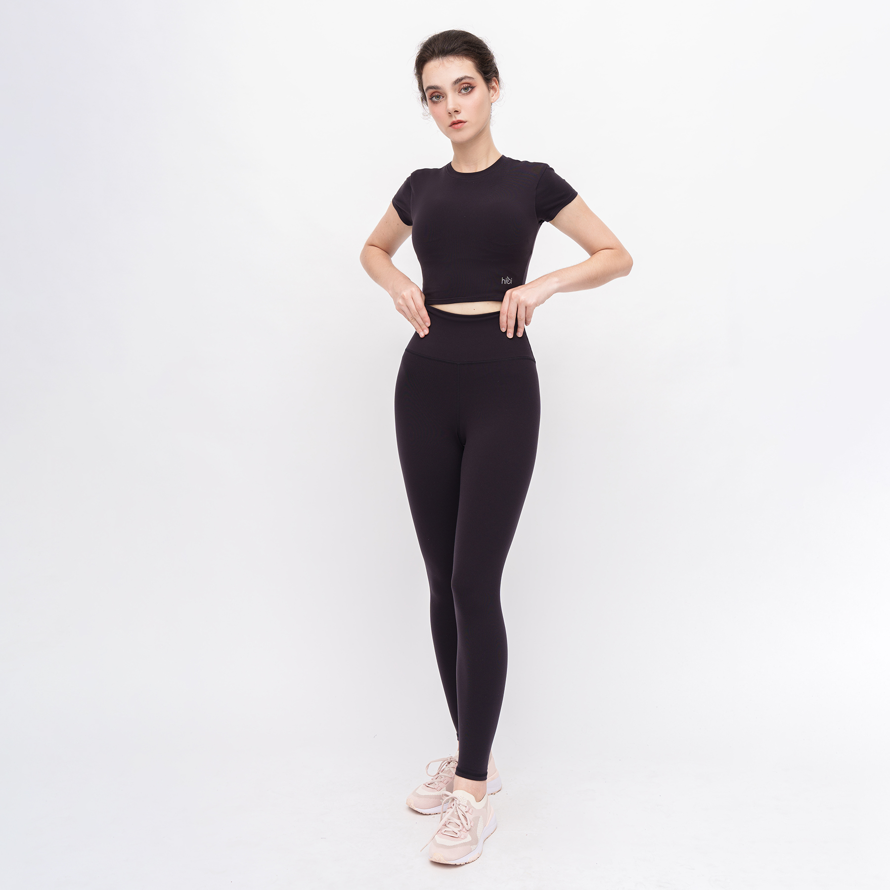 Set Đồ Tập Yoga Gym Hibi Sports H147 Áo Croptop Có Tay Kèm Mút Ngực, Quần Lưng Cao Tôn Dáng, Chất Vải Hi Fabric