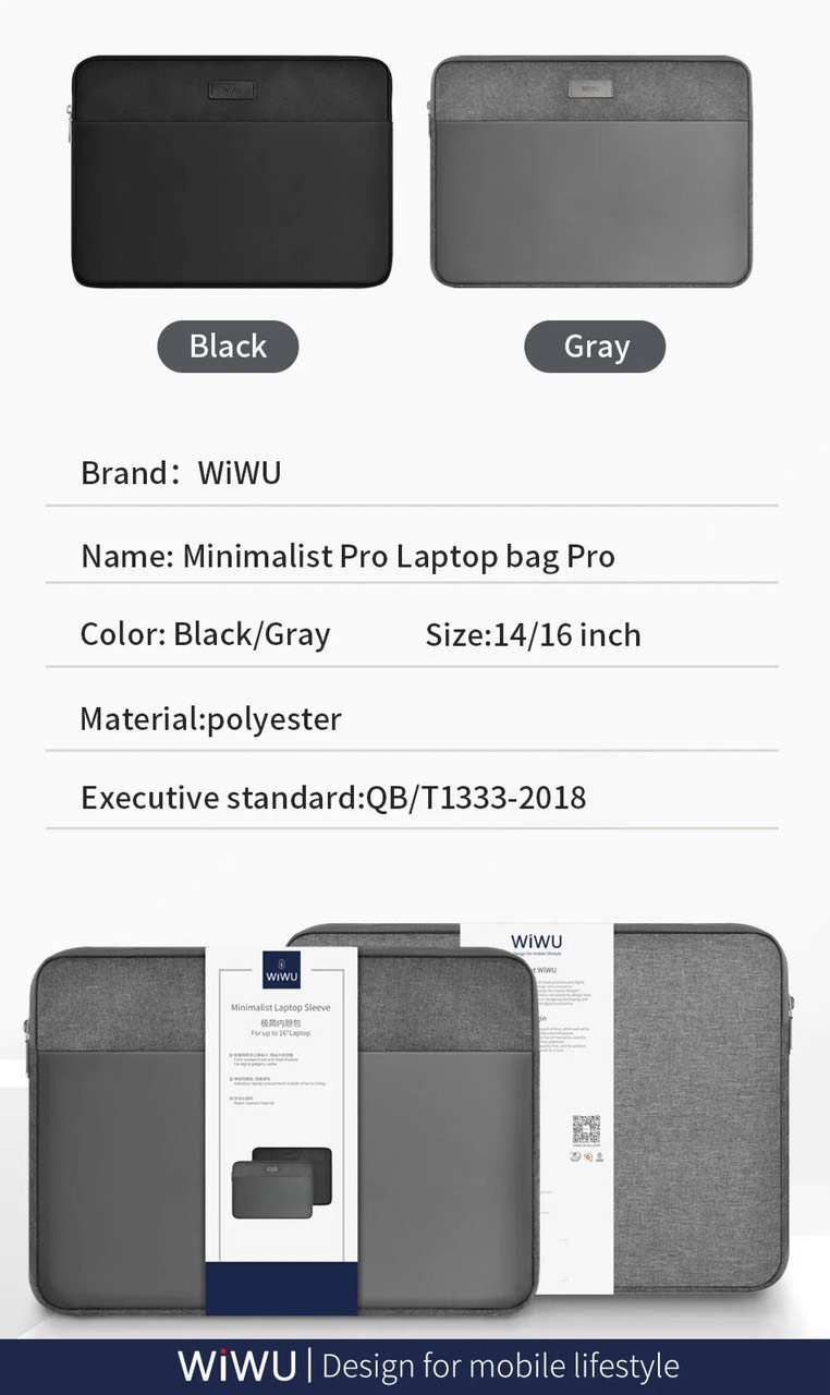 Bao đựng máy tính xách tay Wiwu Minimalist Laptop Sleeve cho macbook, laptop bảo vệ chống sốc - Hàng chính hãng