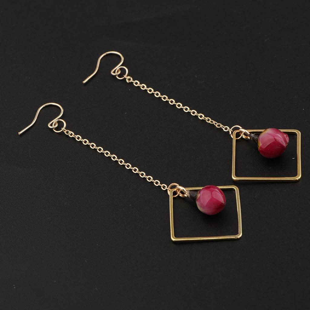 2pcs Flower Bud Long Chain Dangle Earring Earbob