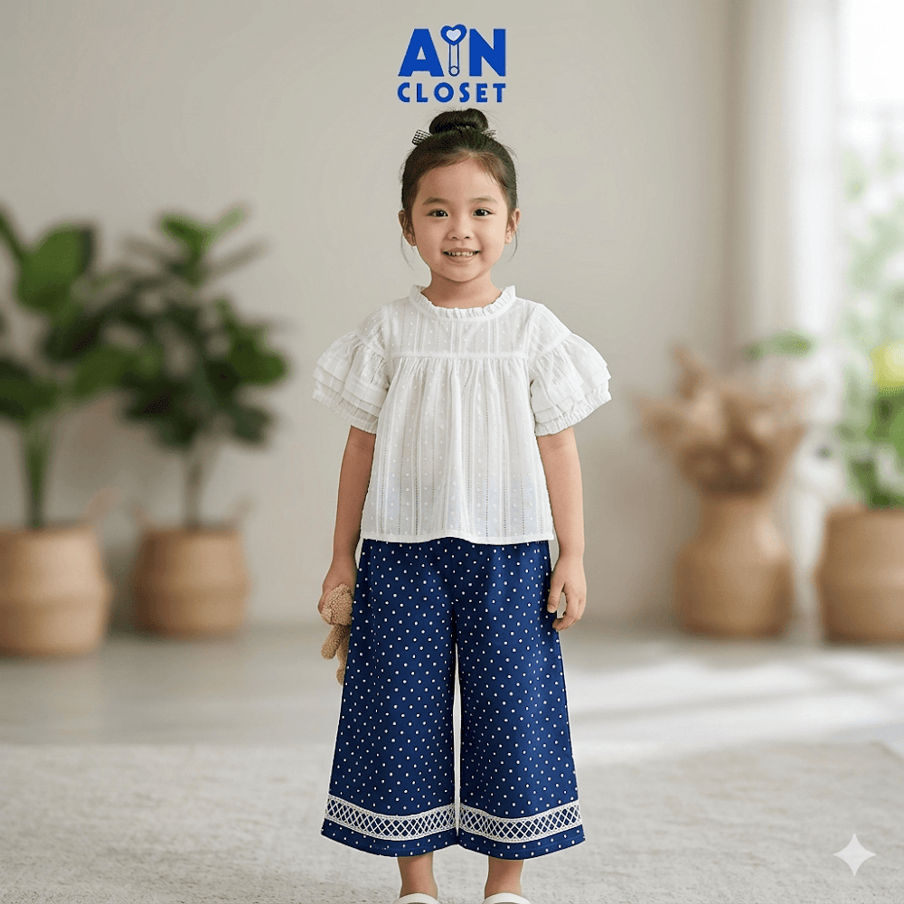 Bộ quần áo Lửng bé gái họa tiết Bi Xanh Tiểu Thư Cotton - AICDBGHKEPDD - AIN Closet