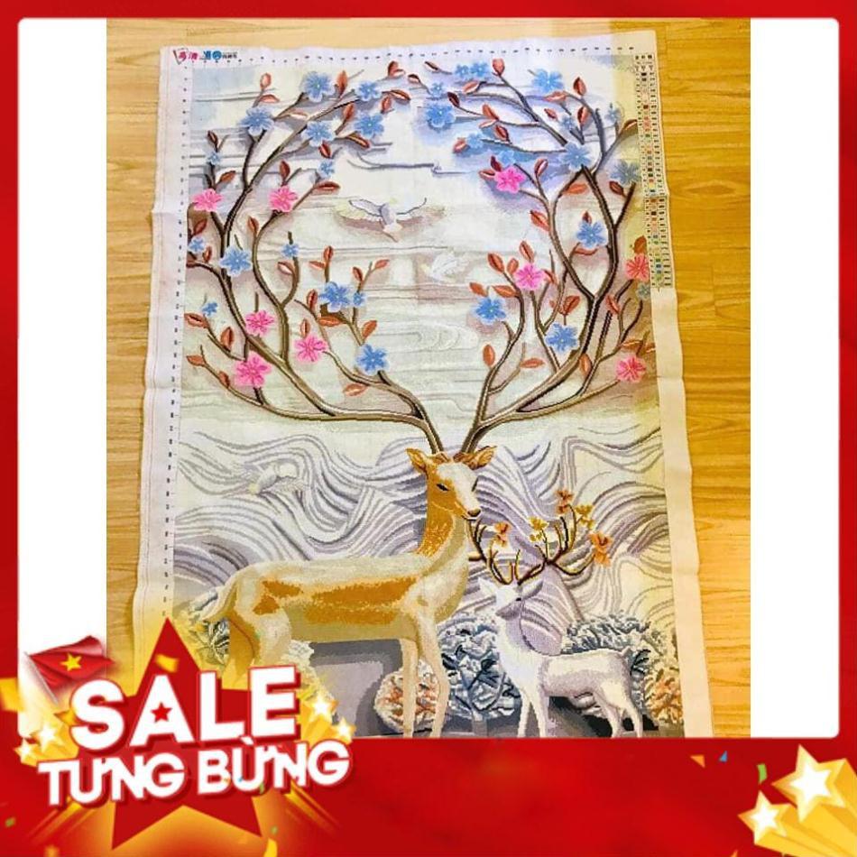 Tranh thêu chữ thập hươu tài lộc 140x98cm