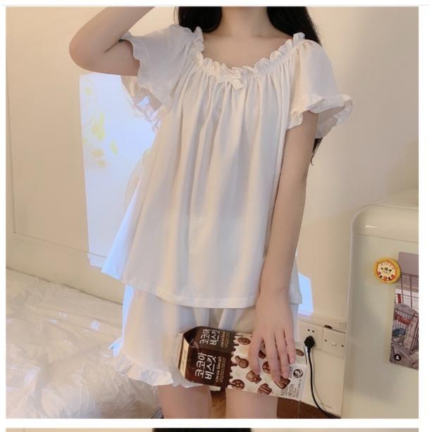 Đồ bộ mặc nhà mùa hè dễ thương quần ngắn trắng BK01