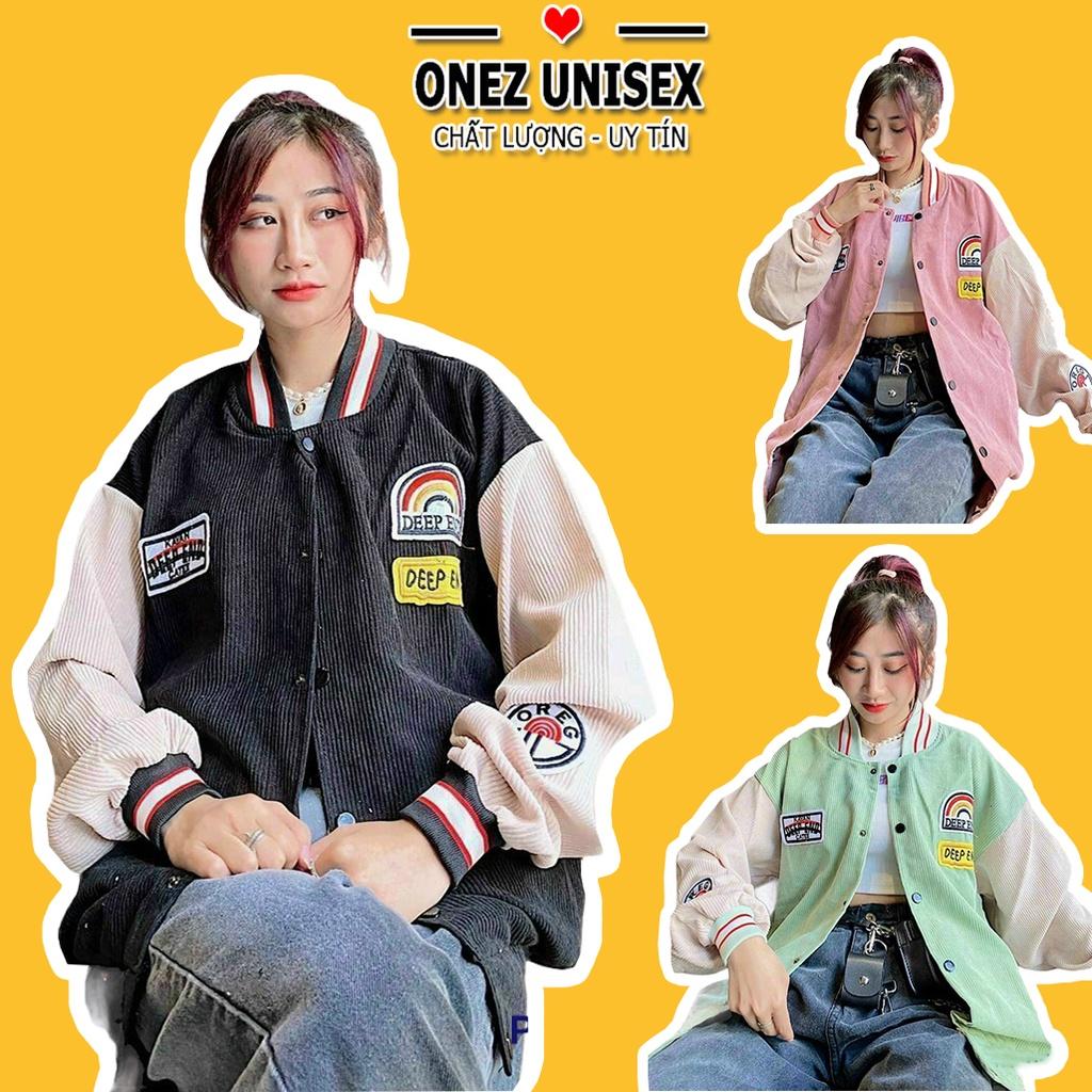 Áo khoác nhung tăm jacket Logo Thuê Cầu Vồng ONEZ Hình Thật 100% Form Rộng Đẹp