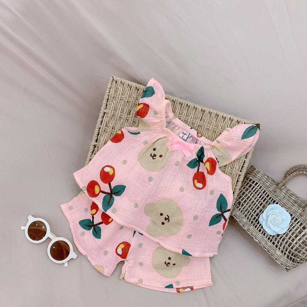 Đồ bộ bé gái 8 đến 16 kg vải xô Muslin QATE751 - bộ 2 dây bé gái xinh xắn