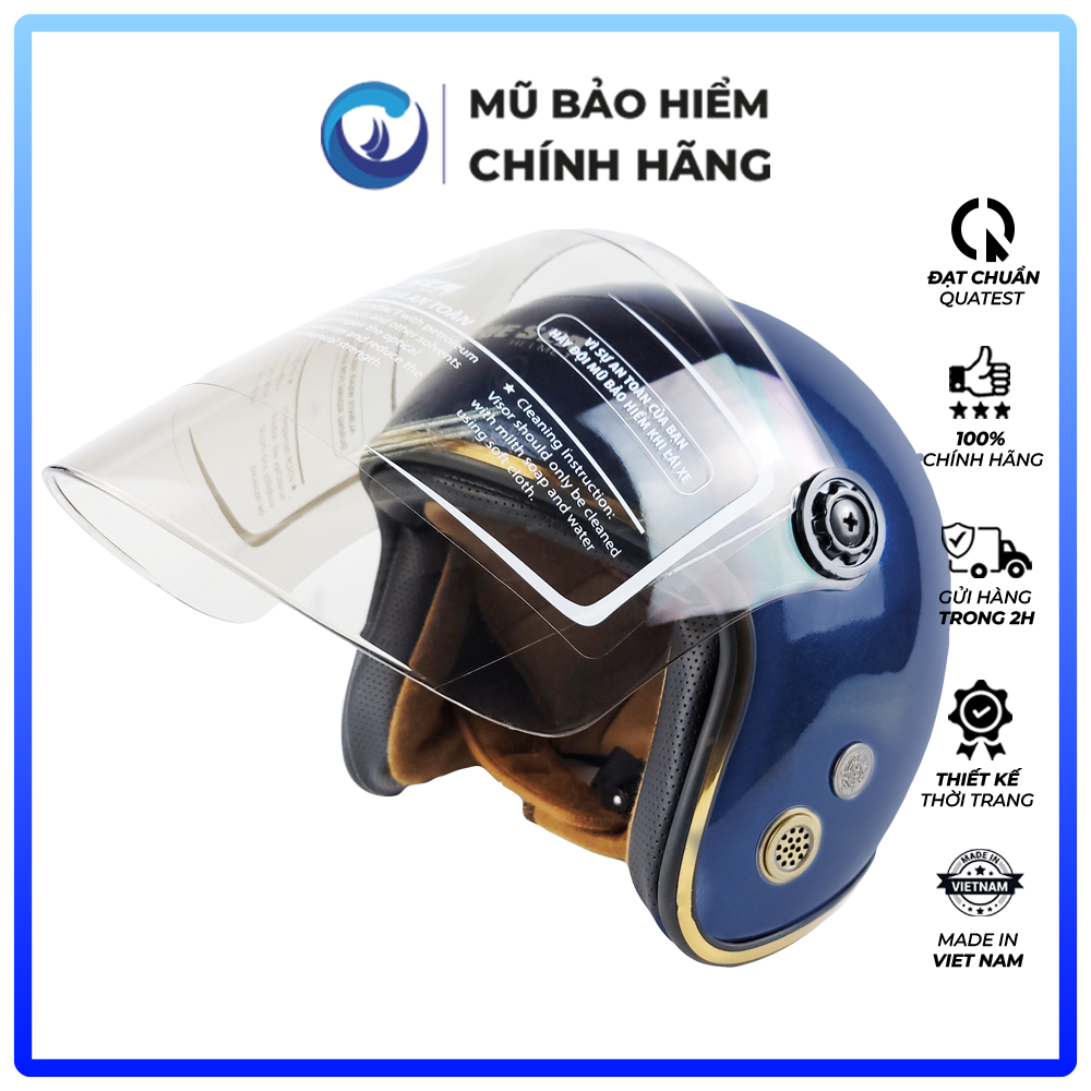 Mũ Bảo Hiểm 3/4 Blue Sea - A100- Có Kính Chắn Gió Cao Cấp - Màu Xanh Navy Sơn Bóng  - Chính hãng