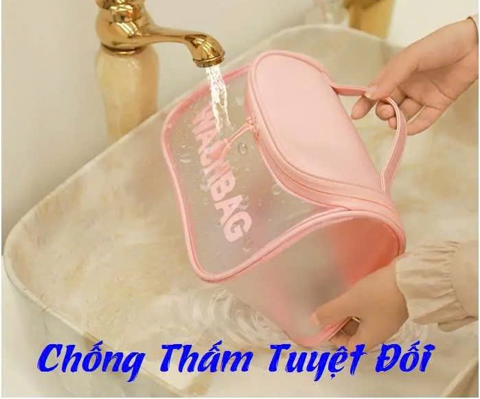Túi đựng mỹ phẩm du lịch WashBag DẠNG HỘP có quai xách mini trong suốt, Túi đựng đồ trang điểm makup chống nước