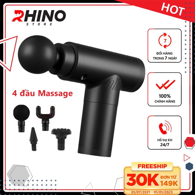 Máy massage cầm tay Rhino MG201 - 6 cấp độ, 4 đầu tiện dụng, pin sạc type C, hỗ trợ mát xa tại nhà, giảm đau, nhức mỏi cơ, cứng khớp