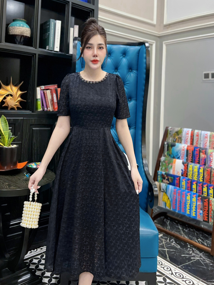 (HCM) Đầm vol ép nhung họa tiết lập thể D070- Lady Fashion - Khánh Linh Style