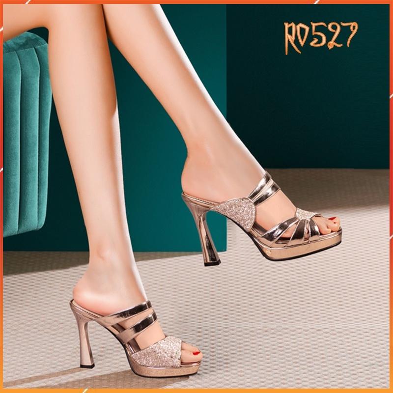 Giày sandal nữ cao gót 8 phân hàng hiệu rosata hai màu bạc đồng thời trang ro527