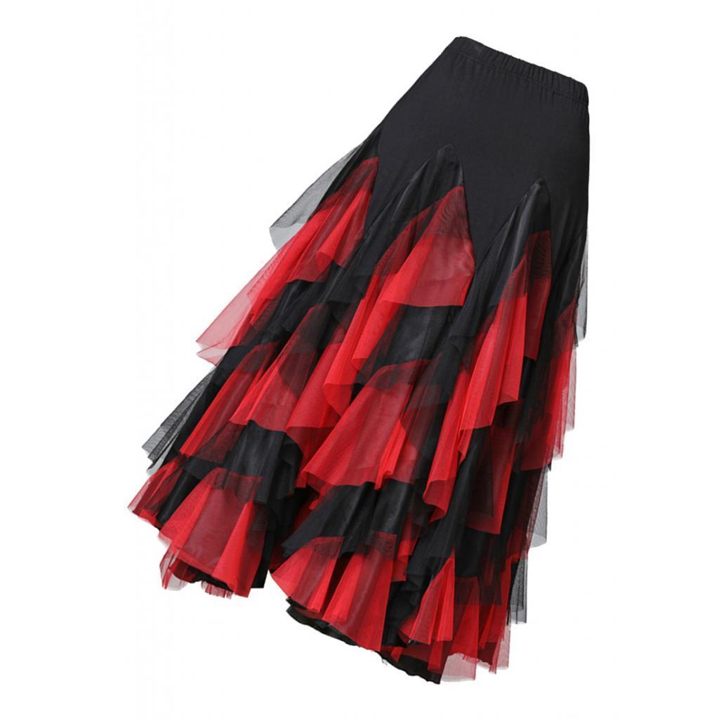 Flamenco Ballroom Waltz Dance  Skirt Womens Modern Costumes Black Red