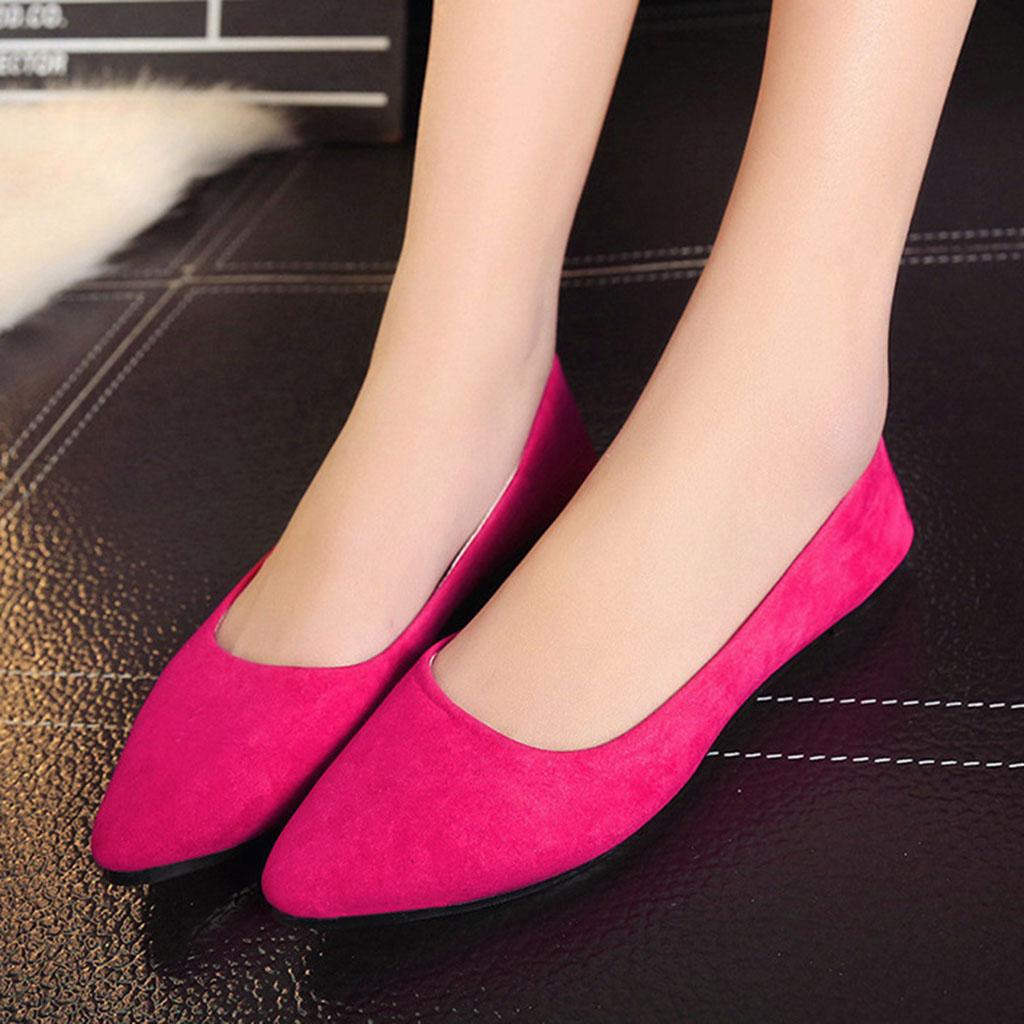 Women Casual Shallow Mouth Shoe Pointed Toe Shoe Working Flat Shoes Red 37