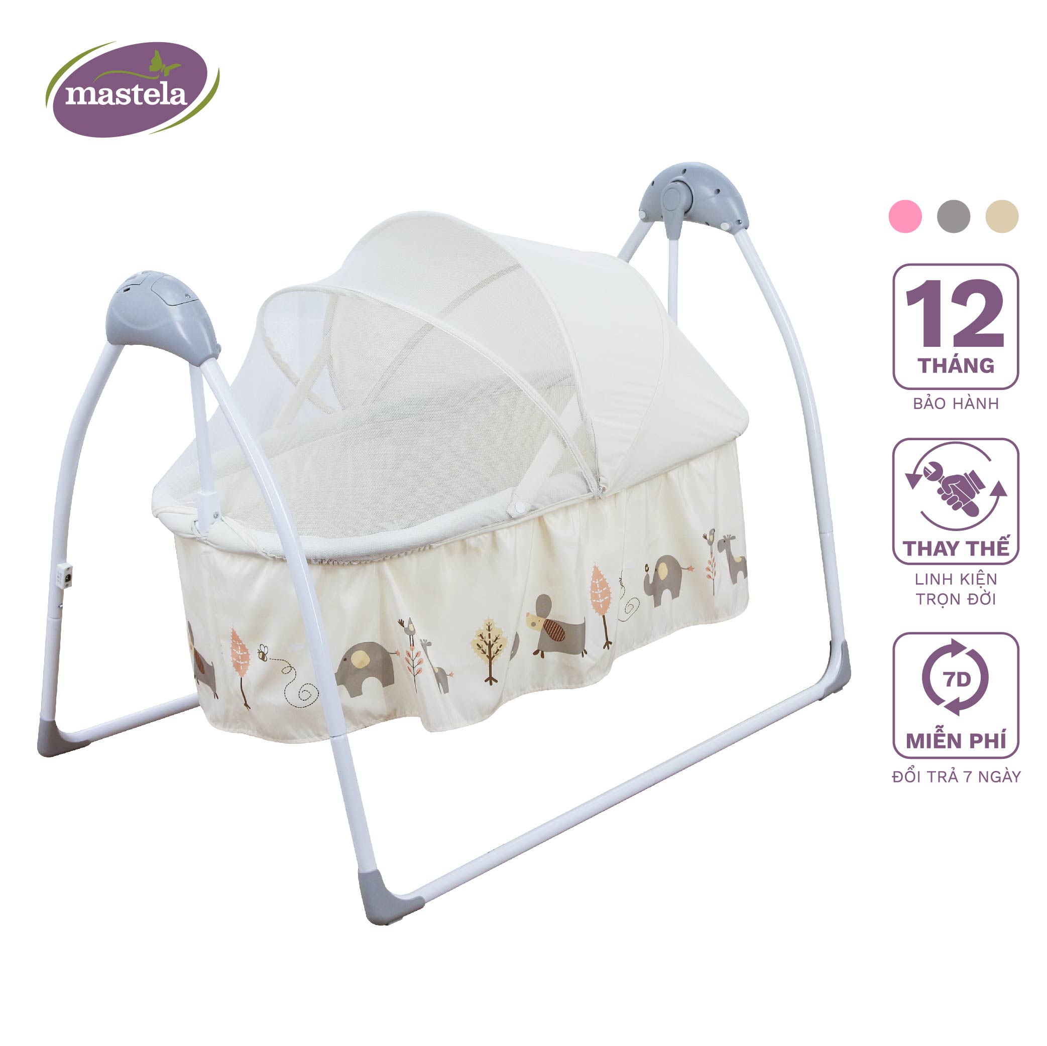 Nôi điện cho be điều khiển từ xa kết hợp nhạc trắng ru ngủ Mastela SG239 – Nôi cho bé sơ sinh đu đưa tư đông – Màu be – Voi