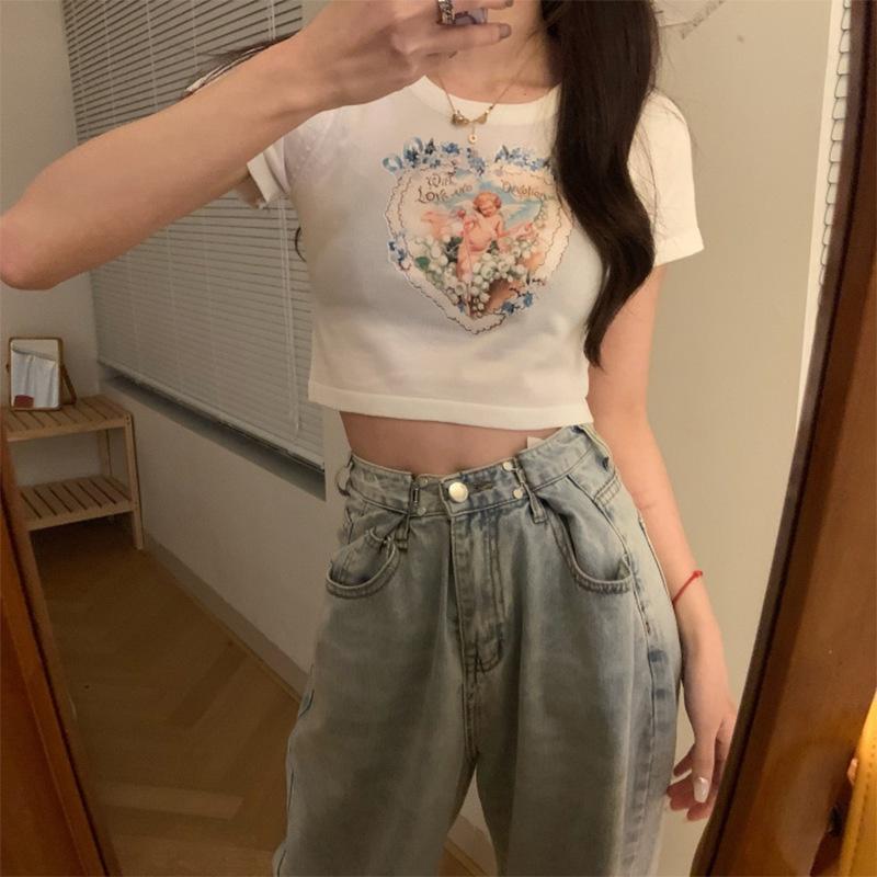 MS18 Áo thun nữ cotton croptop angel Quảng Châu