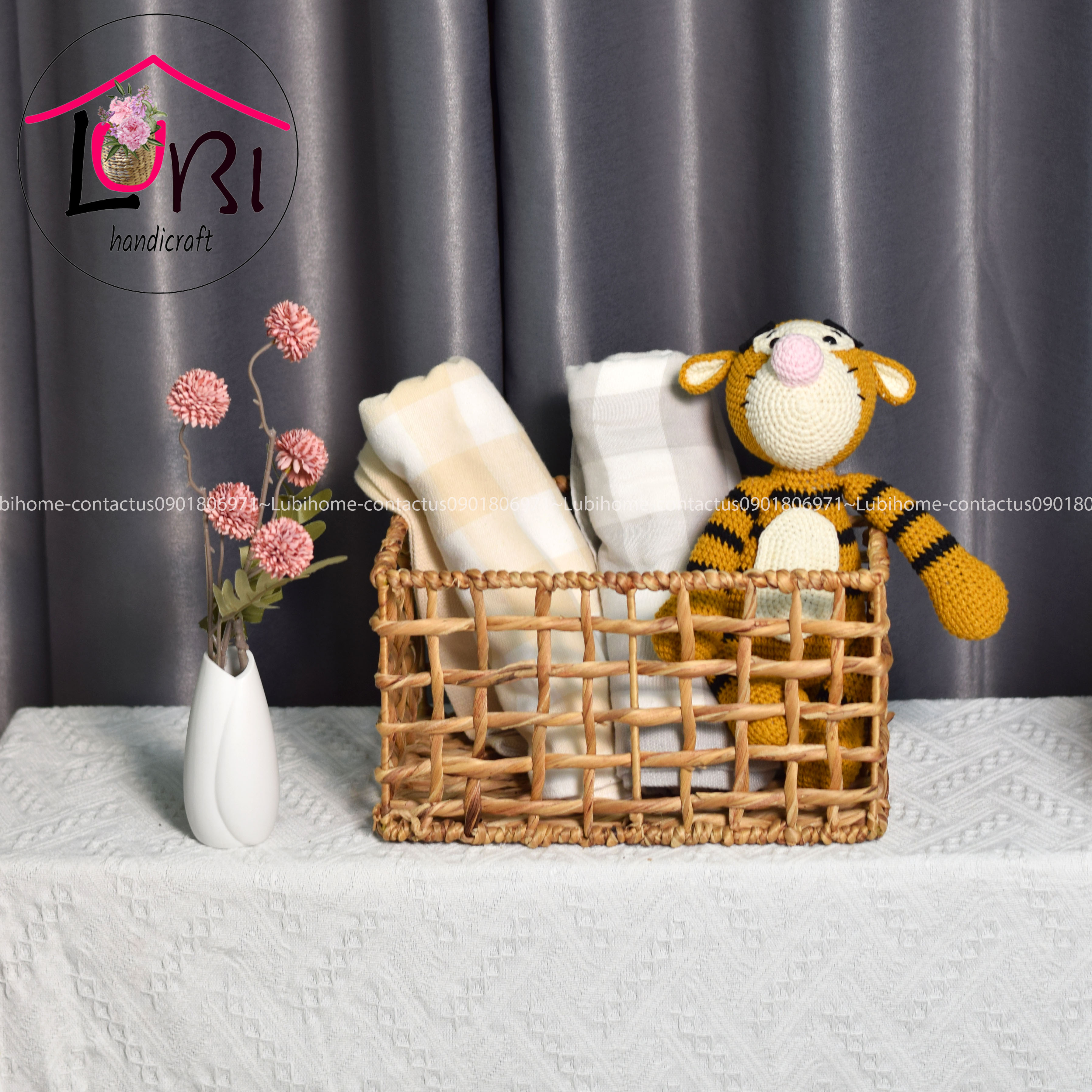 Lubihandicraft - Khay đựng đồ lục bình chữ nhật đan karo - xinh xắn