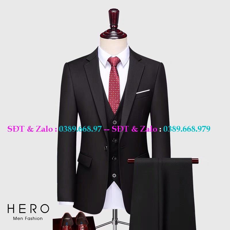 Bộ Vest Nam Hàn Quốc Màu Đen, Bộ Suit Nam Hàn Quốc Vải Sịn