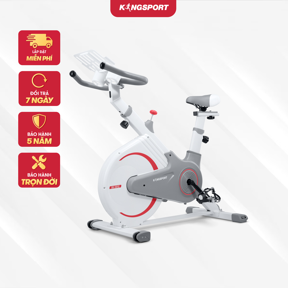 Xe đạp tập thể dục tại nhà Kingsport BK-5812 tải trọng tối đa 120kg, tích hợp khay đỡ máy tính bảng và điện thoại, kèm theo đồng hồ thông minh đo các thông số khi tập luyện