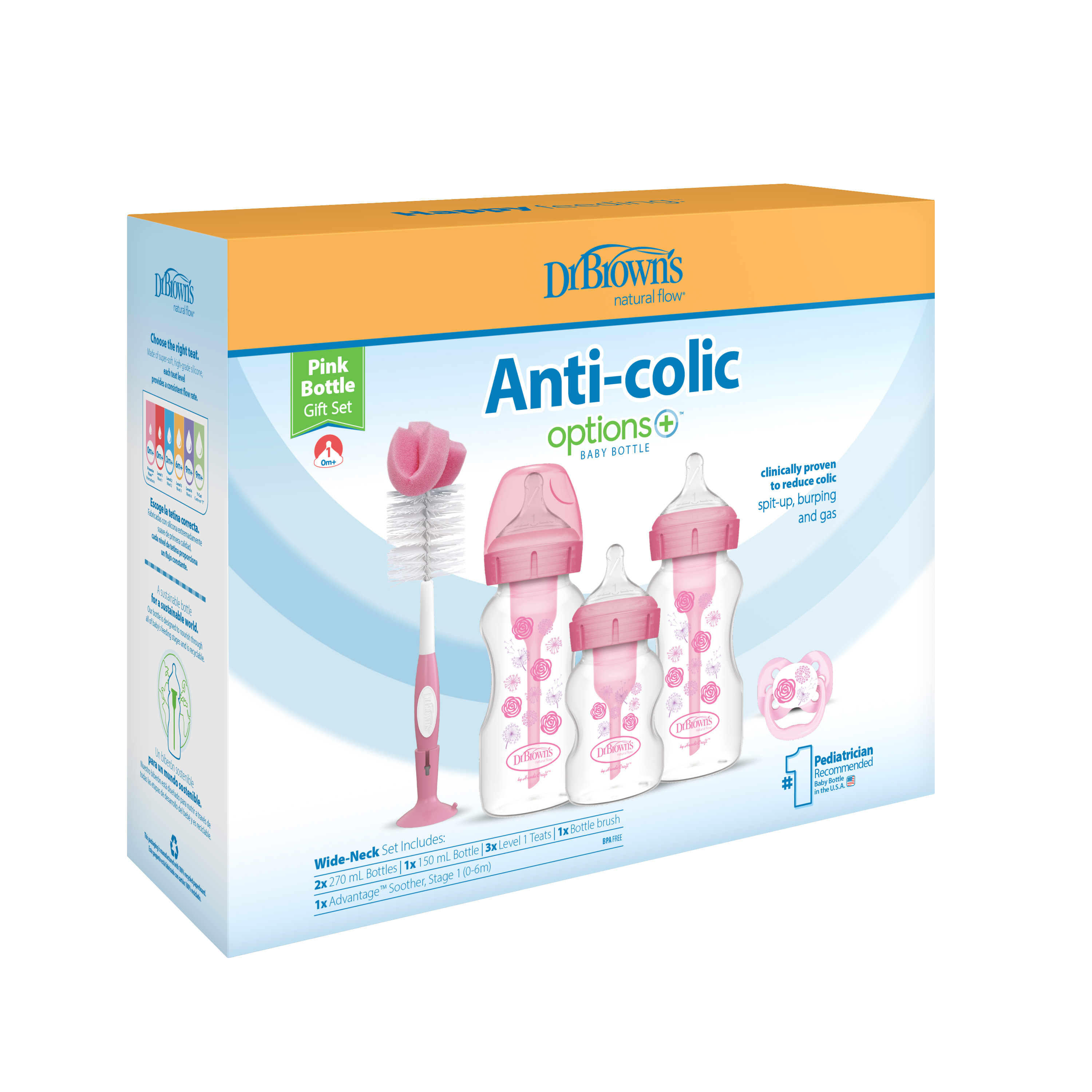 Bộ quà tặng gồm 3 bình sữa cổ rộng , 1 ty ngậm 0-6m+ và 1 cọ bình sữa