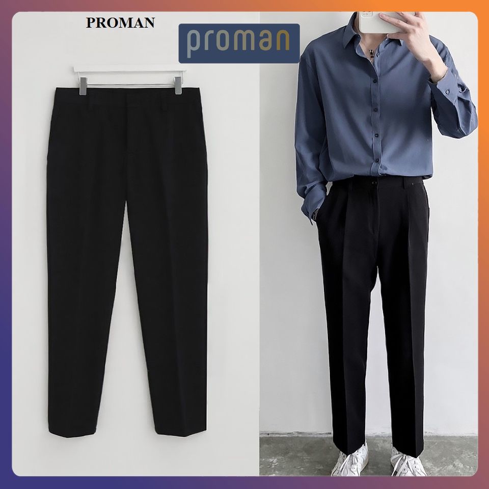 Quần baggy nam ống rộng, quần ống suông nam dáng Baggy vải lụa hàn co giãn, không nhăn không xù AU01 - PROMAN