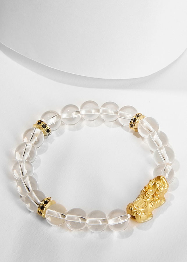 Vòng tay đá thạch anh trắng mix tỳ hưu bọc vàng 24k Ngọc Quý Gemstones