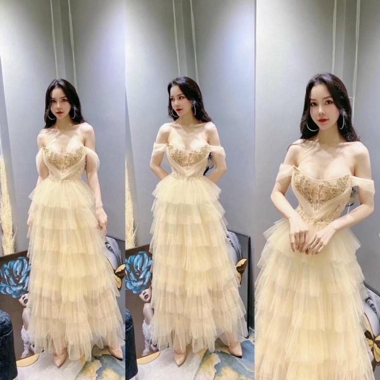 Đầm maxi ivy fashion xếp tầng trễ vai lưới kết đá pha lê - size S/M/L - MS237V đi biển dự tiệc dạo phố bigsize gợi cảm s