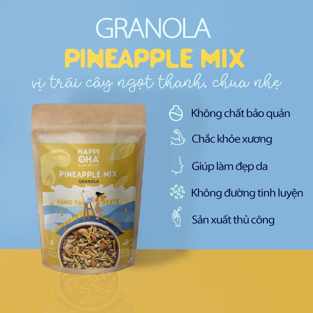 Granola Pineapple Mix HAPPIOHA - Ngũ Cốc Ăn Sáng/Ngũ Cốc Ăn Kiêng Không Đường Tinh Luyện Vị Dứa 40g