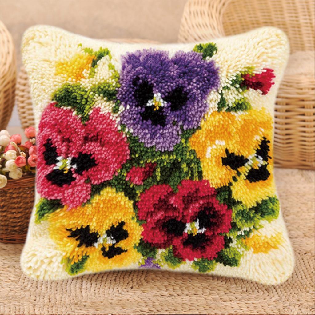 Latch Hook Kits Pillow Case Cushion Cover Making Kit 17x17" Colorful Flowers