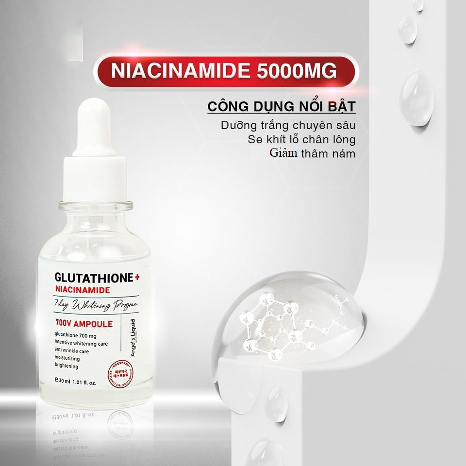 Combo giúp mờ nám, dưỡng trắng da, cấp ẩm Angel's Liquid Glutathione700 (Serum Plus Niacinamide 30ml + Kem Đêm 50ml)