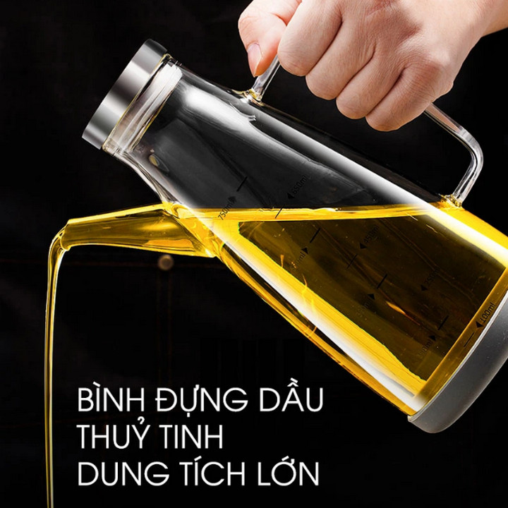 Bình Đựng Dầu 750ml Có Tay Cầm Và Đế Cao Su Chống Vỡ - Home and Garden