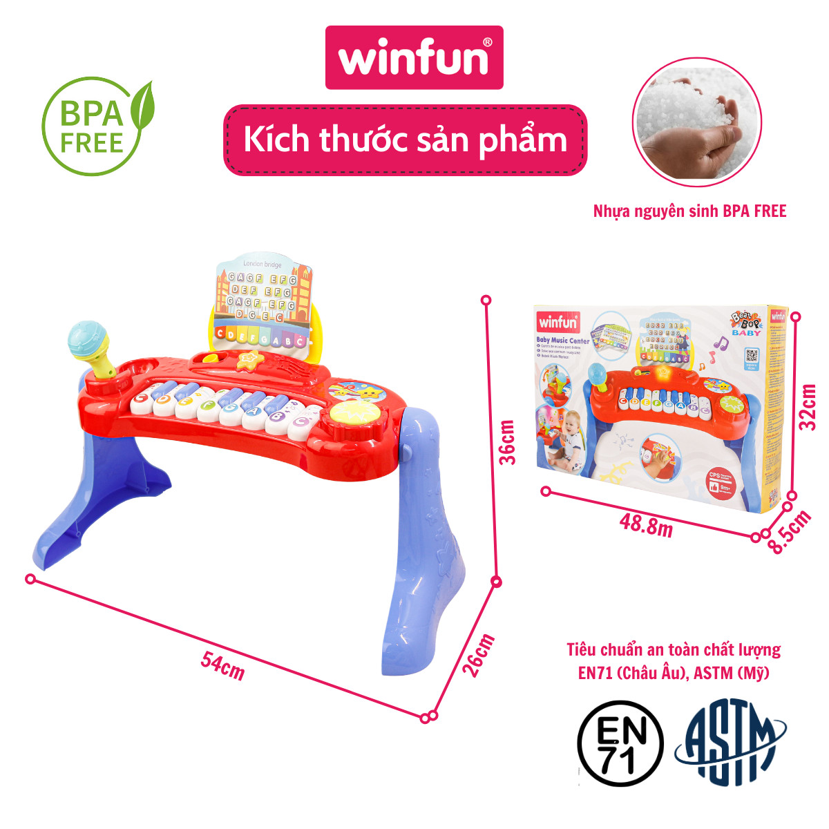 Đồ chơi âm nhạc đàn mini có đèn và micro cho bé Winfun WF002016