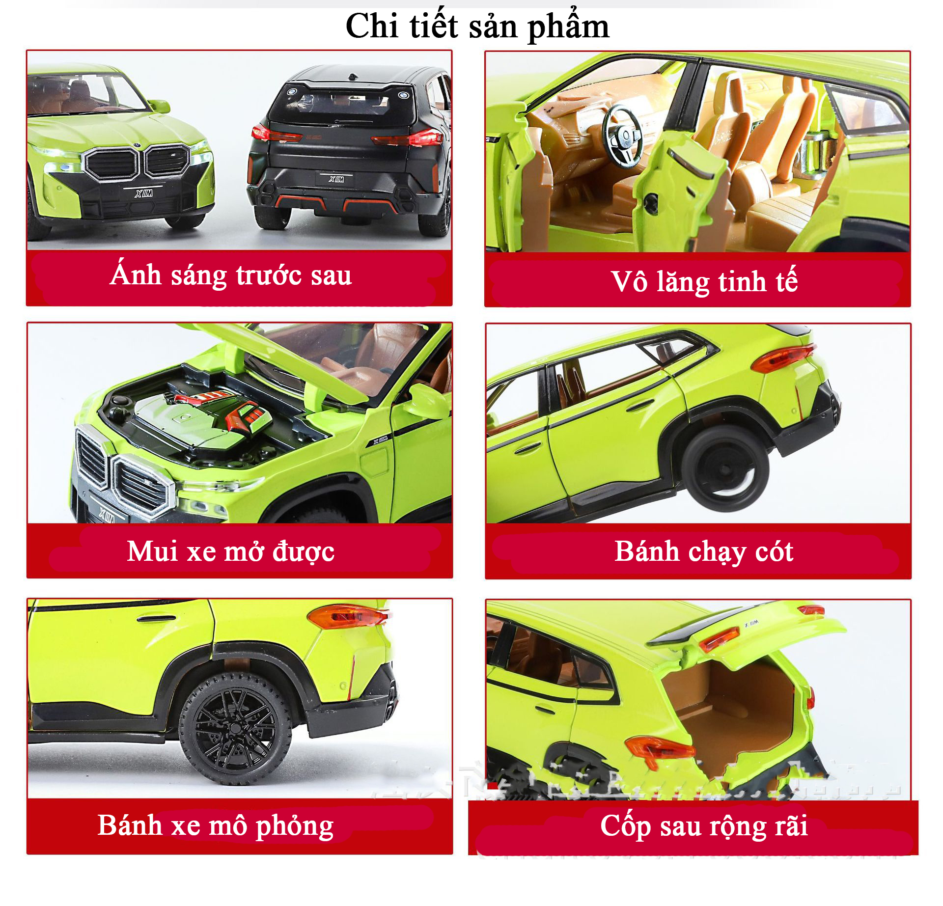Mô hình xe ô tô BMW XM tỷ lệ 1:32 bằng hợp kim có nhạc và đèn chạy cót mở 6 cửa