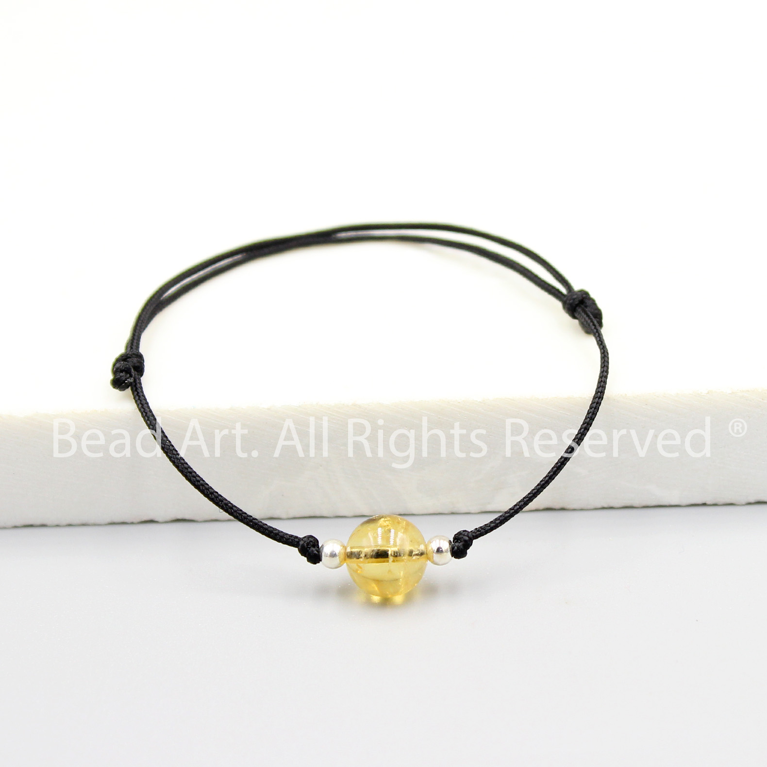 Vòng Tay Thắt Dây Đá Thạch Anh Vàng, Citrine 7.5MM-8MM Tự Nhiên Và Bạc 925, Vòng Tay Phong Thuỷ, Chuỗi Hạt, Mệnh Thổ, Kim - Bead Art