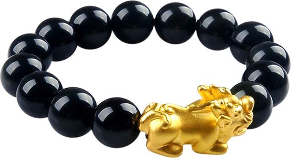 Vòng Tay Tỳ Hưu Bạc Mạ Vàng 24K Opal Đen Tự Nhiên Gembank