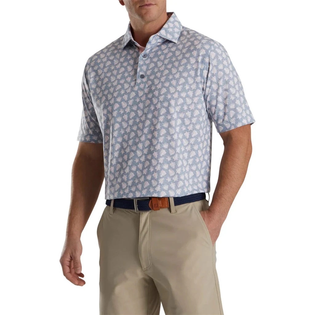 Áo Polo Golf Nam Footjoy FJ Shadow Palm Print Lisle, Self Collar