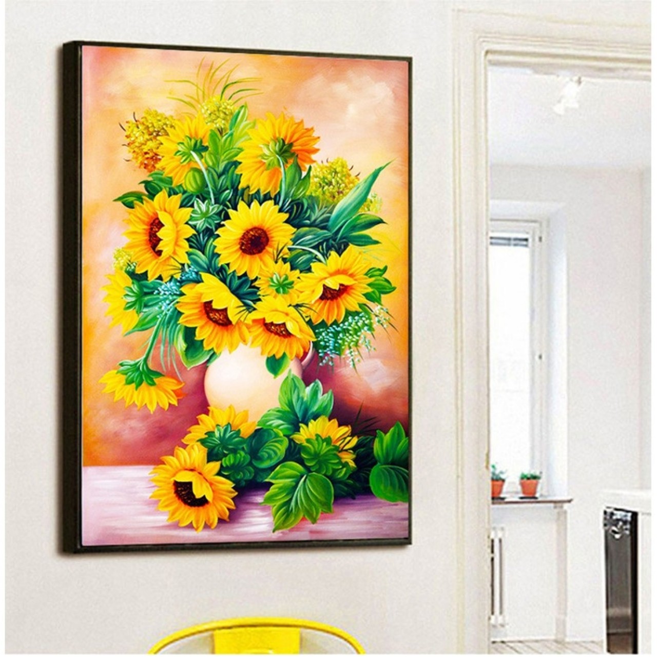 Tranh đính đá Bình hoa hướng dương khoe sắc - chưa đính