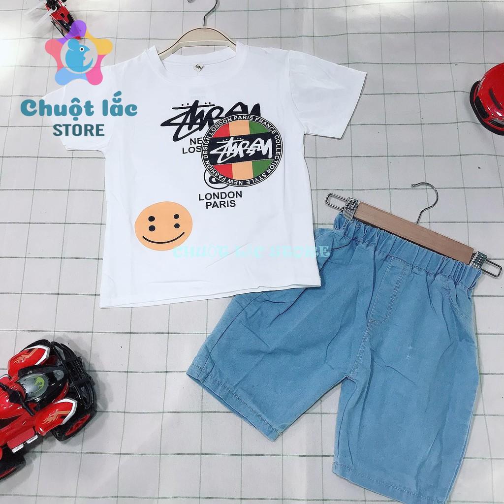 Sét bộ quần áo bé trai size đại kiểu chữ ký áo cotton quần jean cho bé từ 14kg đến 28kg
