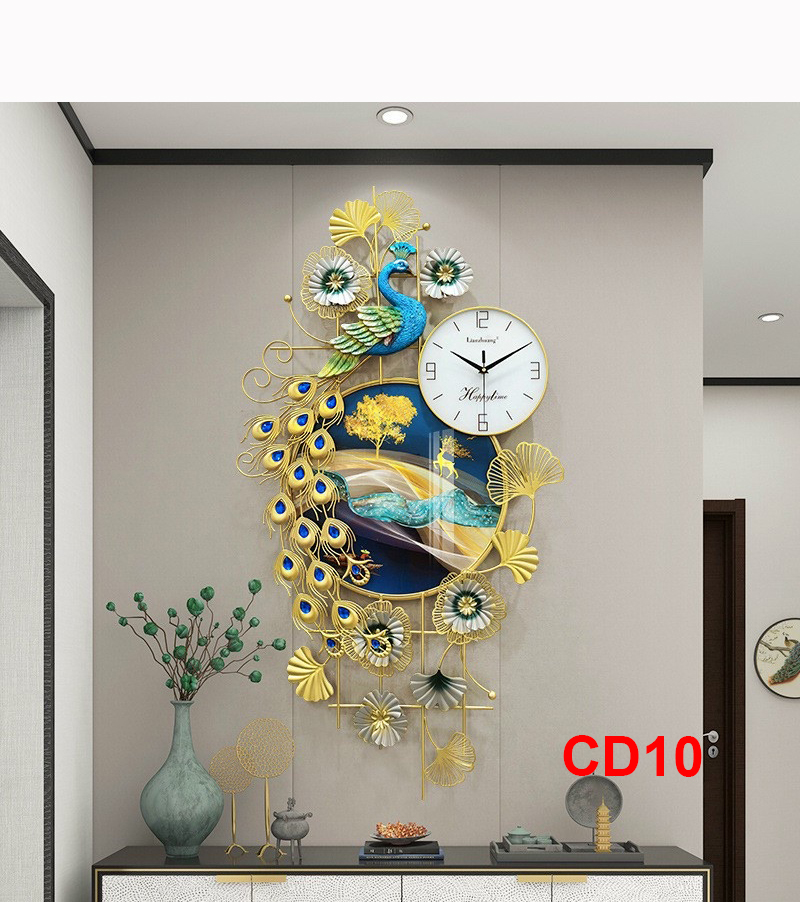 Đồng hồ treo tường trang trí chim công decor CD10 kích thước 100 x 50 cm