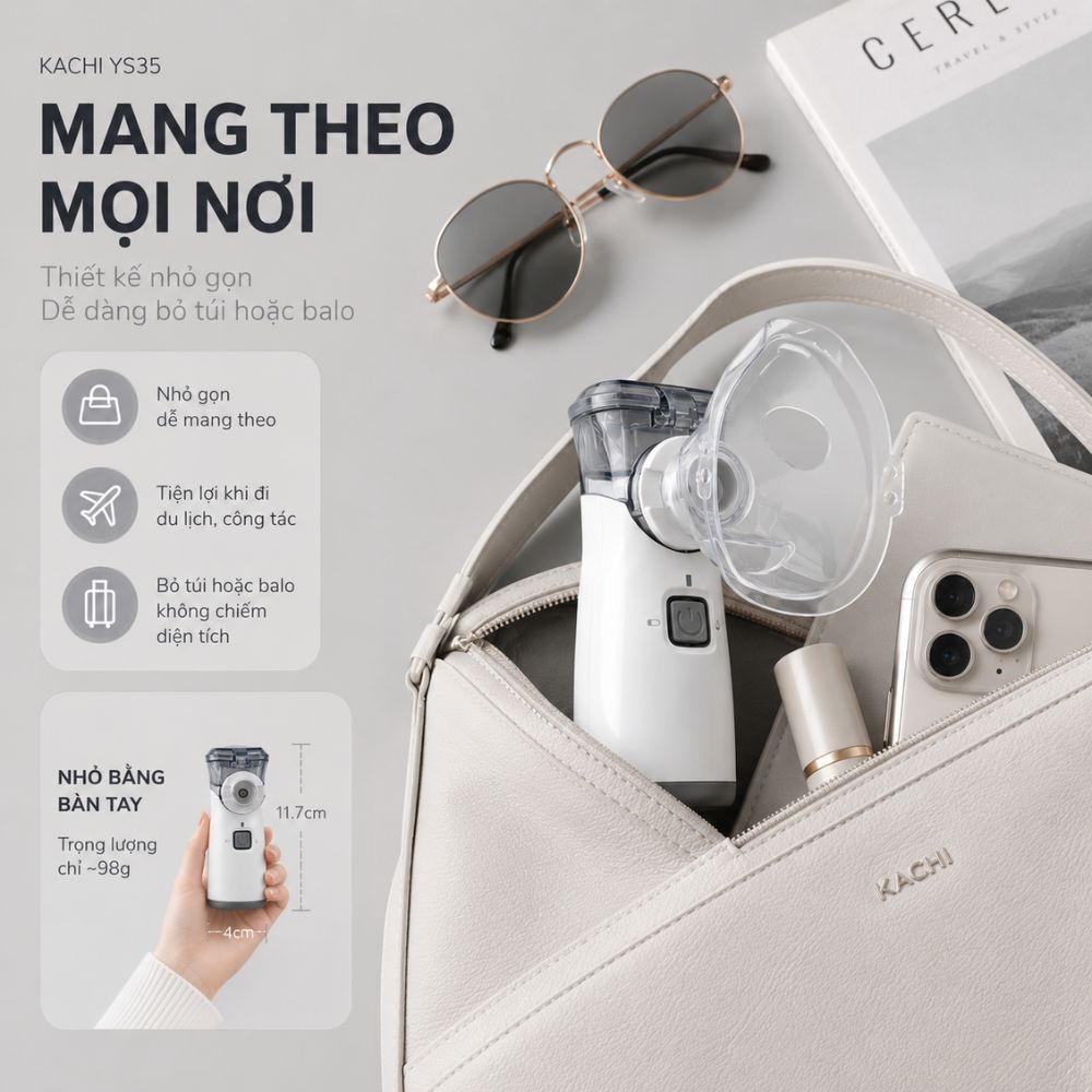 Máy Xông Khí Dung Cầm Tay Kachi YS35: Giải Pháp Hô Hấp Linh Hoạt Mọi Lúc, Mọi Nơi - hàng chính hãng