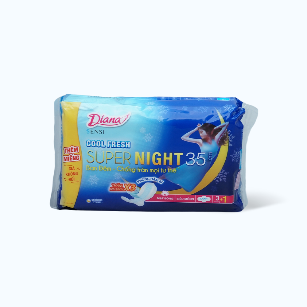 Băng vệ sinh ban đêm siêu thoáng Diana Sensi Cool Fresh 35cm (3 miếng/gói)