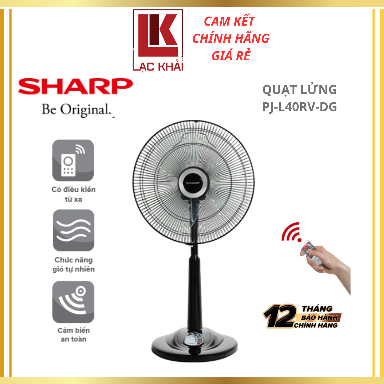 Quạt lửng Sharp PJ-L40RV-DG, 3 cánh - 50W, Remote - Hàng chính hãng - Bảo hành 12 tháng