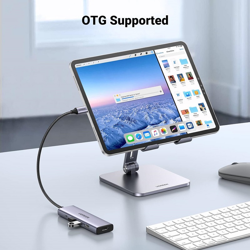 Hub USB Type-C 5 trong 1 Ugreen 15596 CM511, 1x HDMI 4K@30Hz, 3x USB-A 3.0, USB-C PD 100W hàng chính hãng