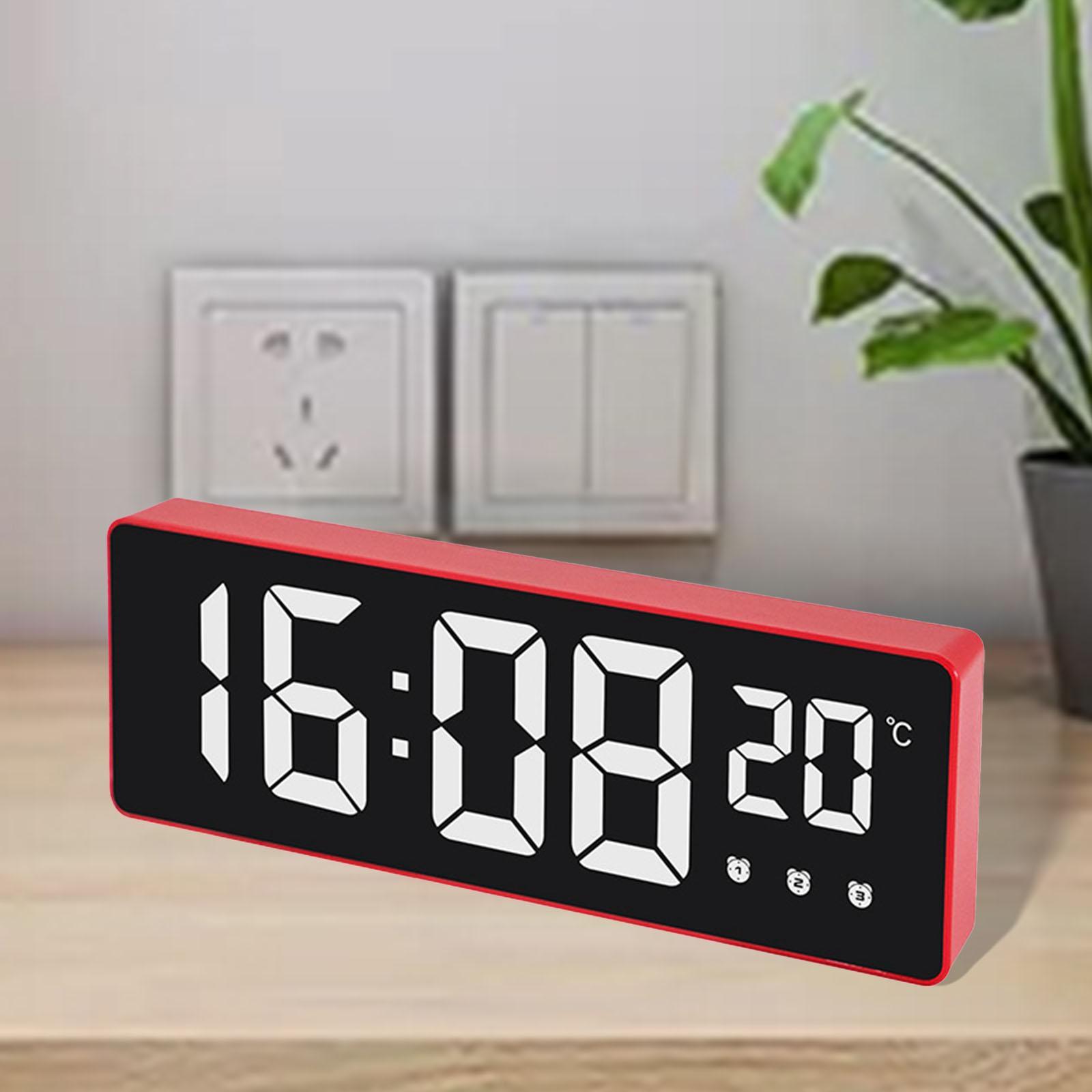 Digital Clock, LED Clock for Bedroom, Electronic Desktop Clock with Temperature Display, Adjustable Brightness, Voice Control